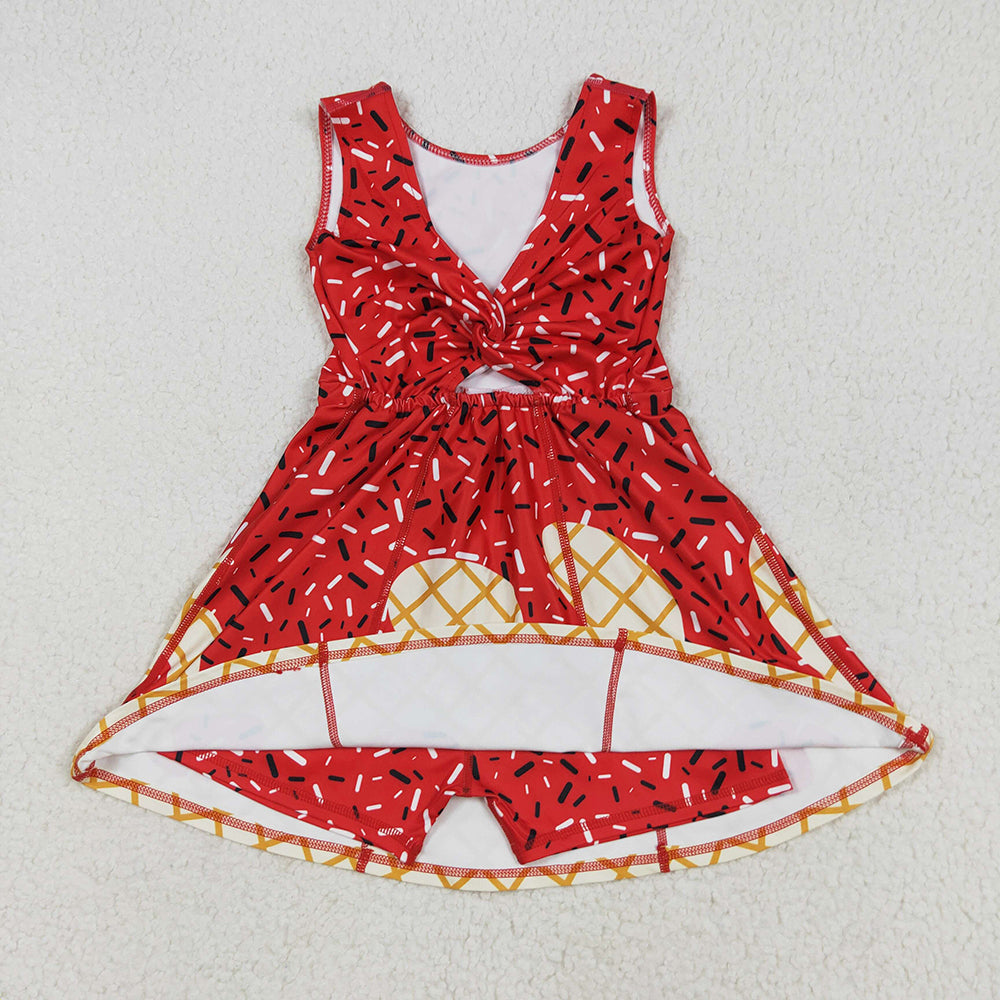 GSD2748 toddler girl clothes Red team drips sprinkles athletic summer yoga dresses