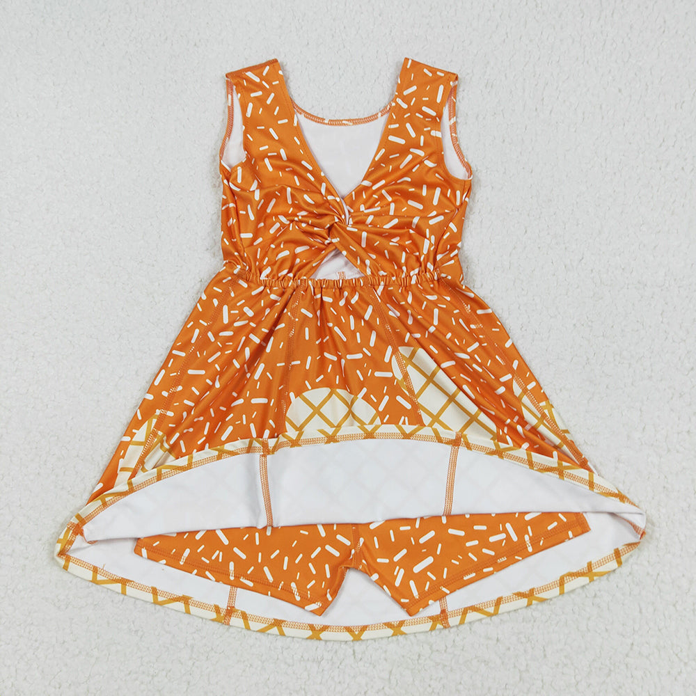 GSD2750 toddler girl clothes Orange team drips sprinkles athletic summer yoga dresses