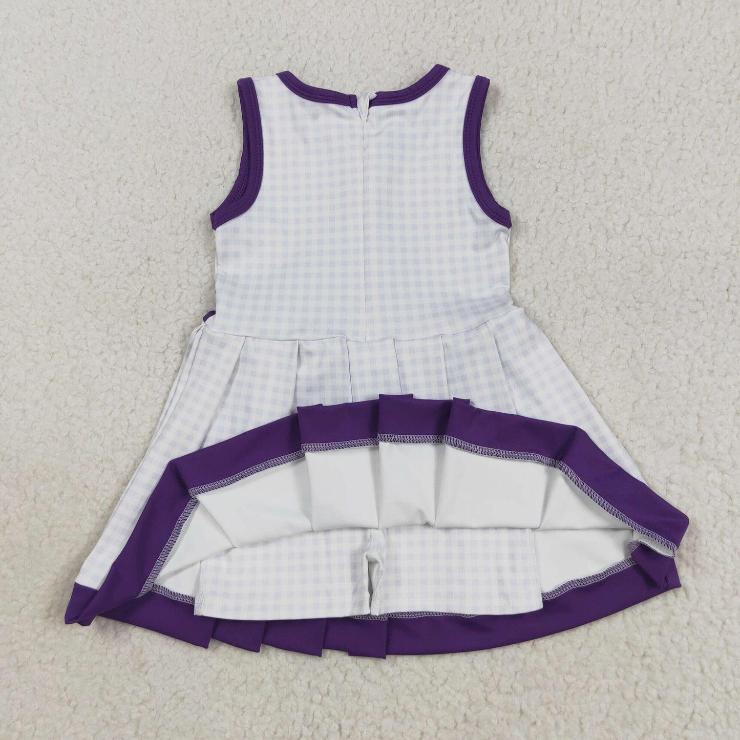 GSD2758 Baby Girls Purple Checked Back Zipper Shorts Yoga Active Knee Length Dresses
