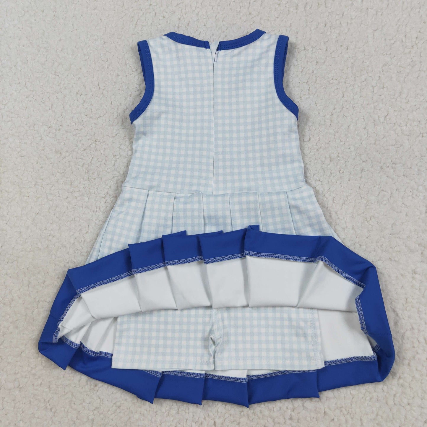 GSD2759 Baby Girls Blue Checked Back Zipper Shorts Yoga Active Knee Length Dresses