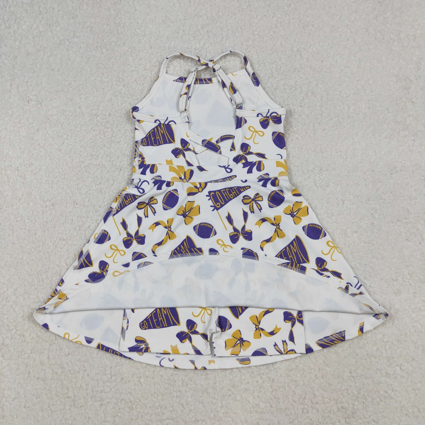 GSD2781 Baby Girls Strap Gold Purple Go Team Shorts Yoga Active Knee Length Dresses