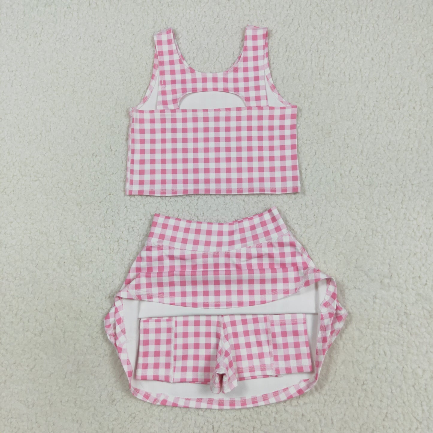 Sibling Baby Girls Sleeveless Stripe Checked Leopard Vest Top Yoga Athletic Skorts Sets