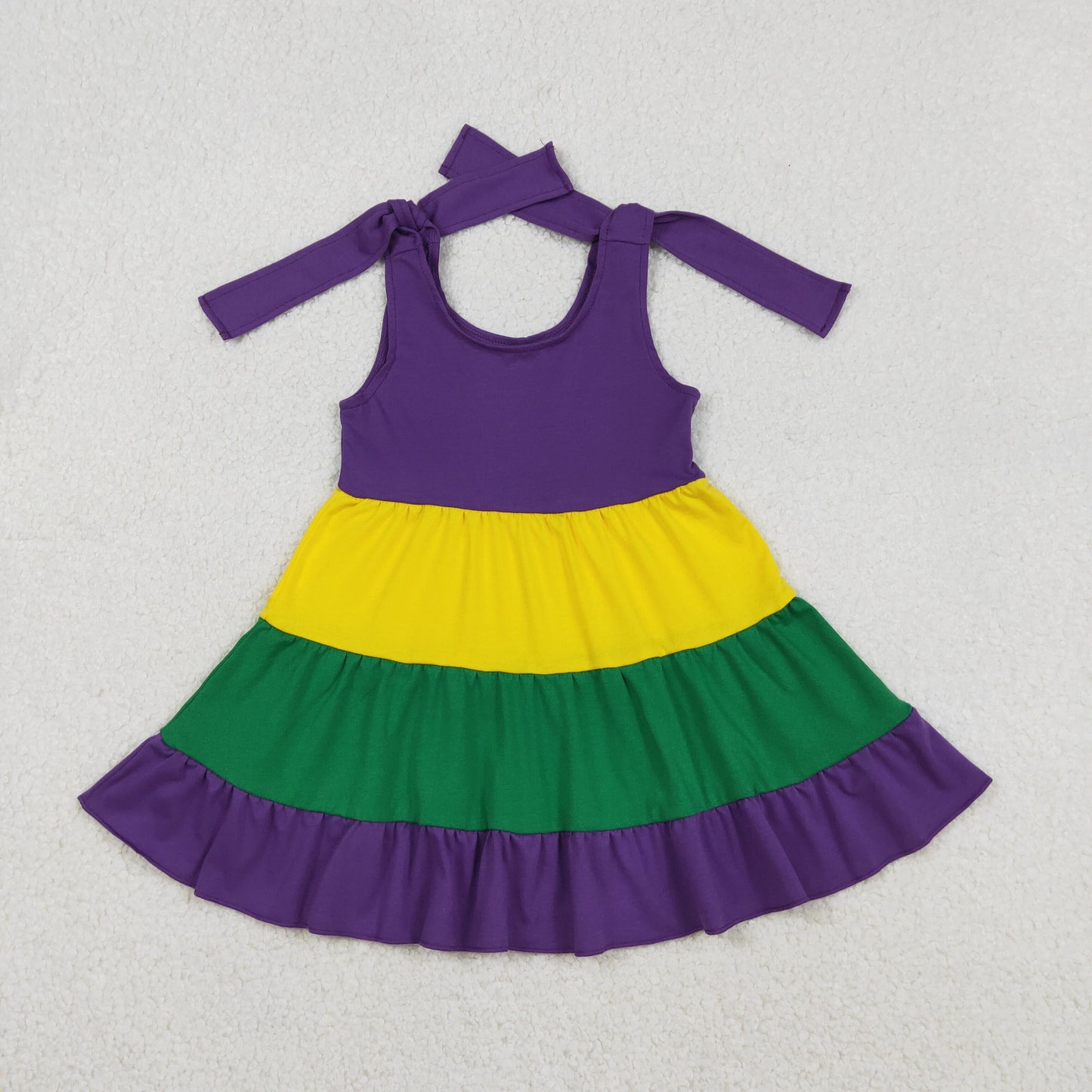 GSD2888 Baby Girls Bows Sleeveless Mardigras Patchwork Knee Length Dresses