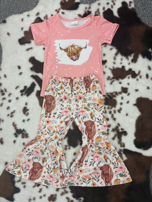 Heifer Pink short sleeve T-shirt bell bottoms set