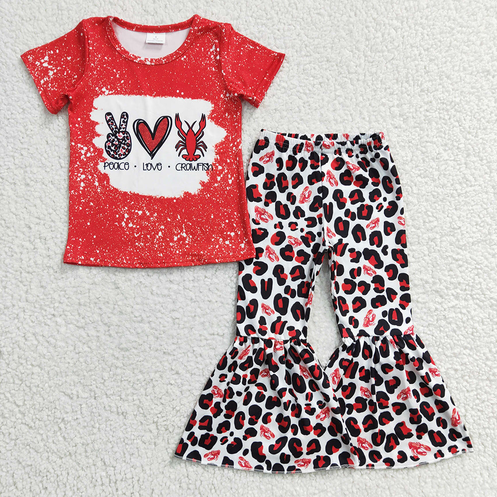 GSPO0432 baby red crawfish leopard girl bell bottom outfits