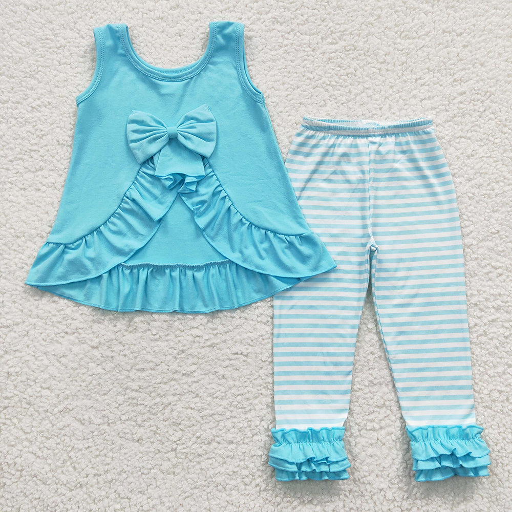 GSPO0504 baby girls aqua back bow tunic icing pants outfits