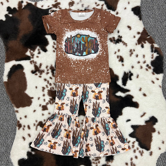 girls wild west t-shirts bell bottoms sets GSPO0647