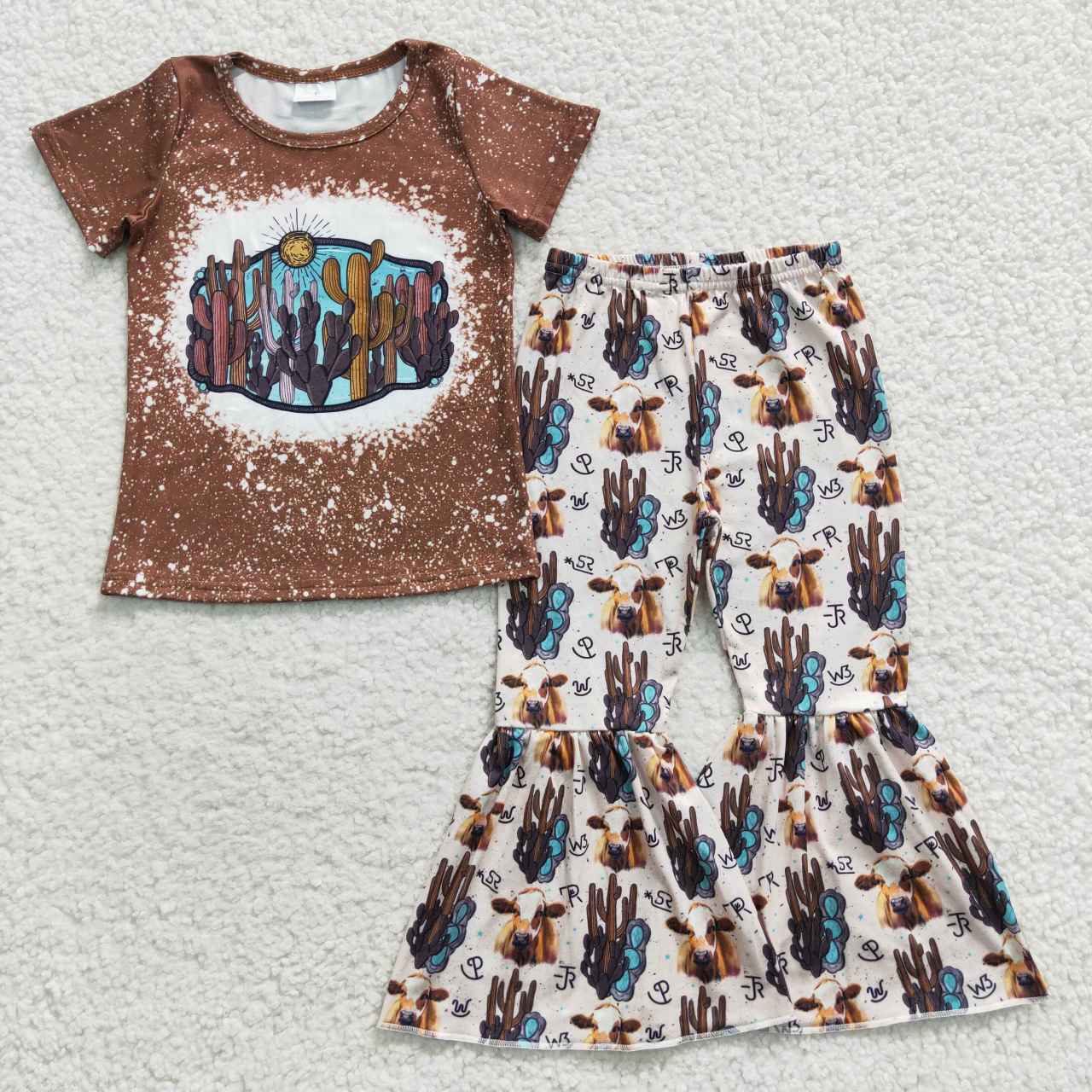 girls wild west t-shirts bell bottoms sets GSPO0647