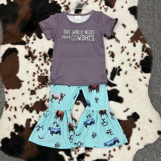 GSPO0939 Girls Clothes Cowboy Girls Flared Pants Suit