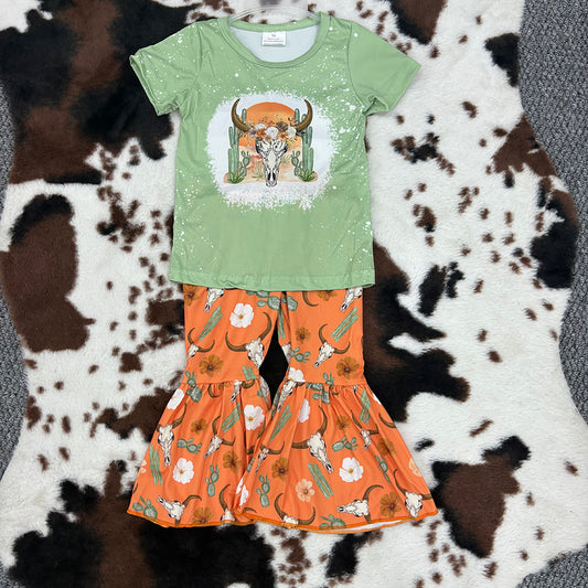 GSPO0990 toddler girl clothes cow girl bell bottom outfit