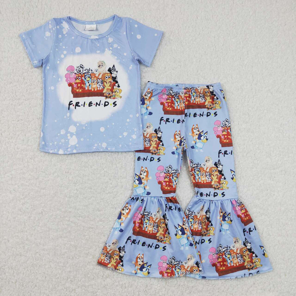 GSPO1286 baby girl clothes cartoon dog friends girls bell bottoms outfit