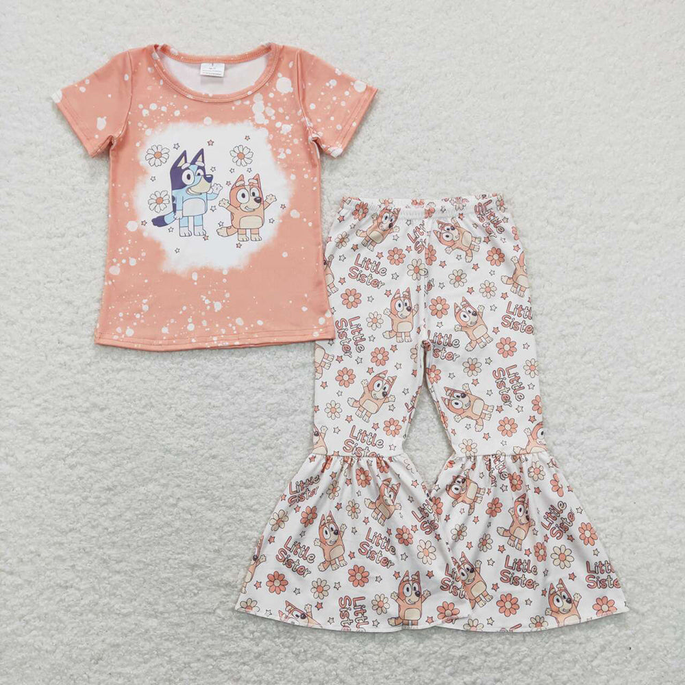 Sibling Baby Girls Dogs Shirts Top Bell Pants Outfits