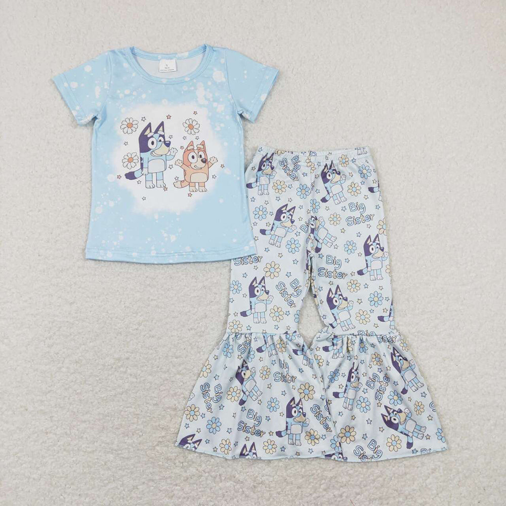 Sibling Baby Girls Dogs Shirts Top Bell Pants Outfits