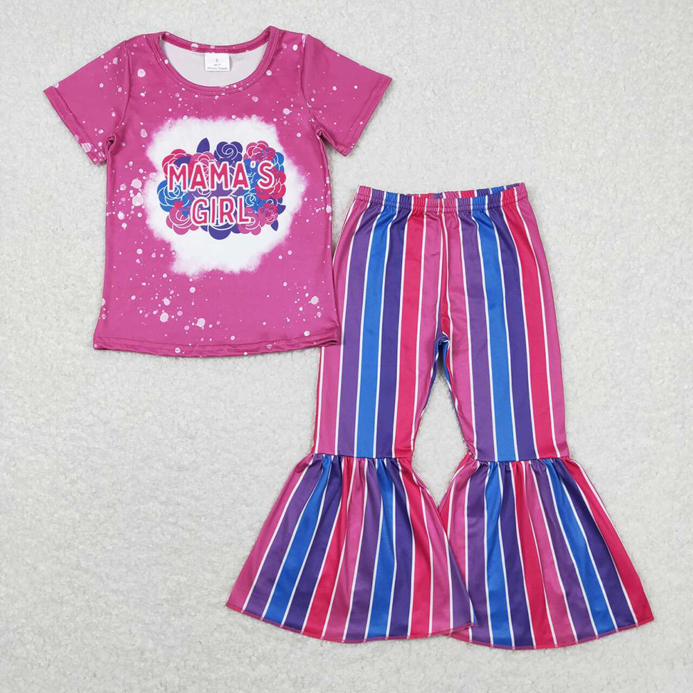 GSPO1380 baby mama's girl flowers stripes bell pants outfit