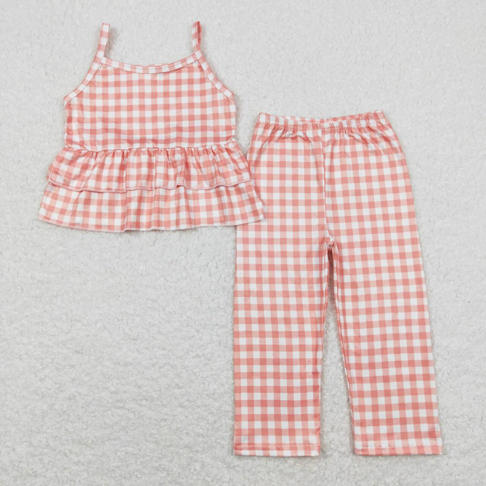 GSPO1377 baby girl clothes orange plaid girls spring summer outfit