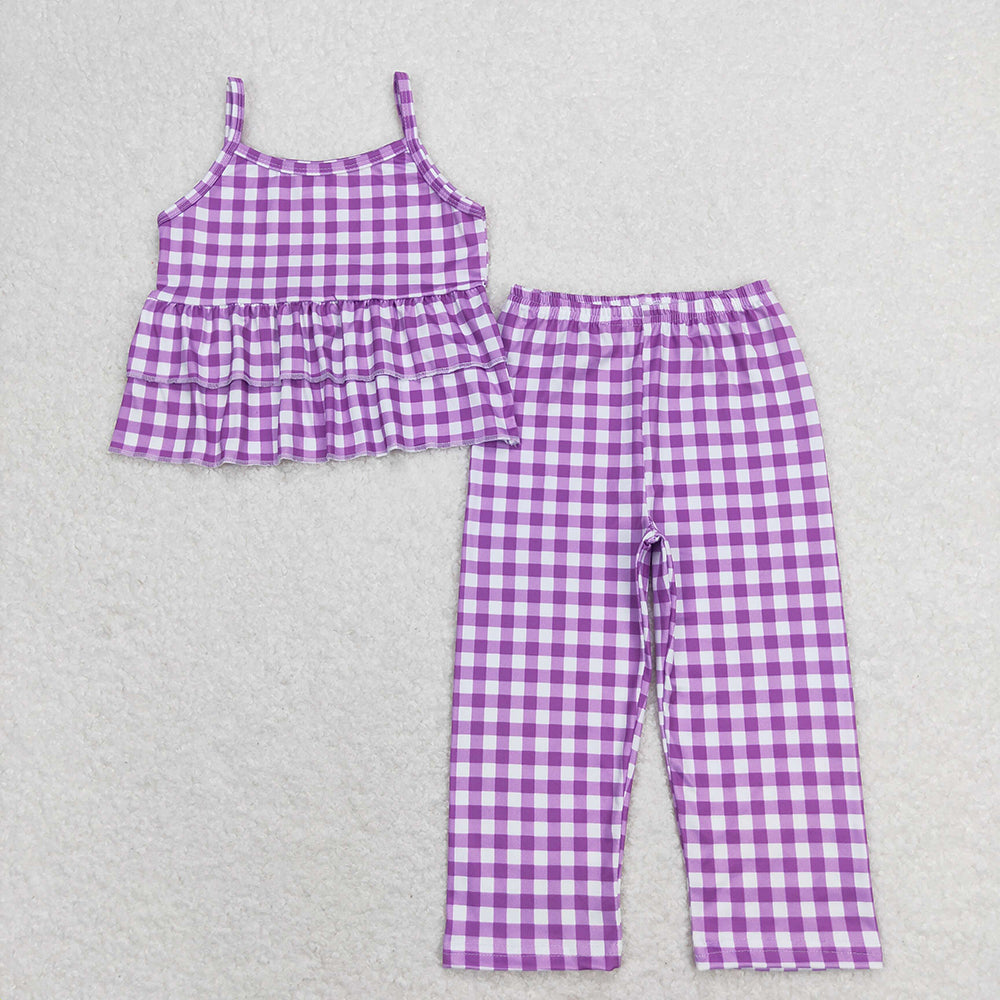 GSPO1379 baby girl clothes purple plaid girls spring summer outfit