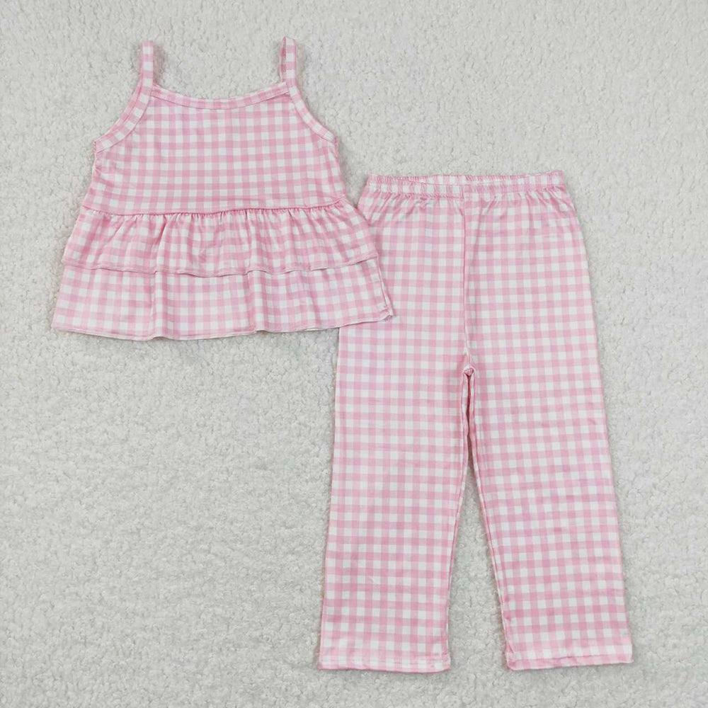 GSPO1380 baby girl clothes pink plaid girls spring summer outfit
