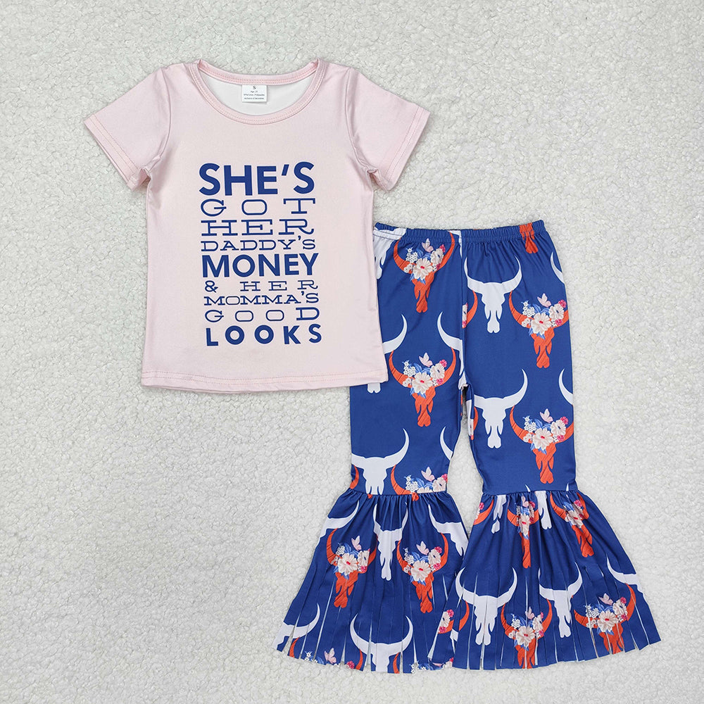 Sibling Baby Girls Western Shirts Top Bell Bottom Pants Outfits