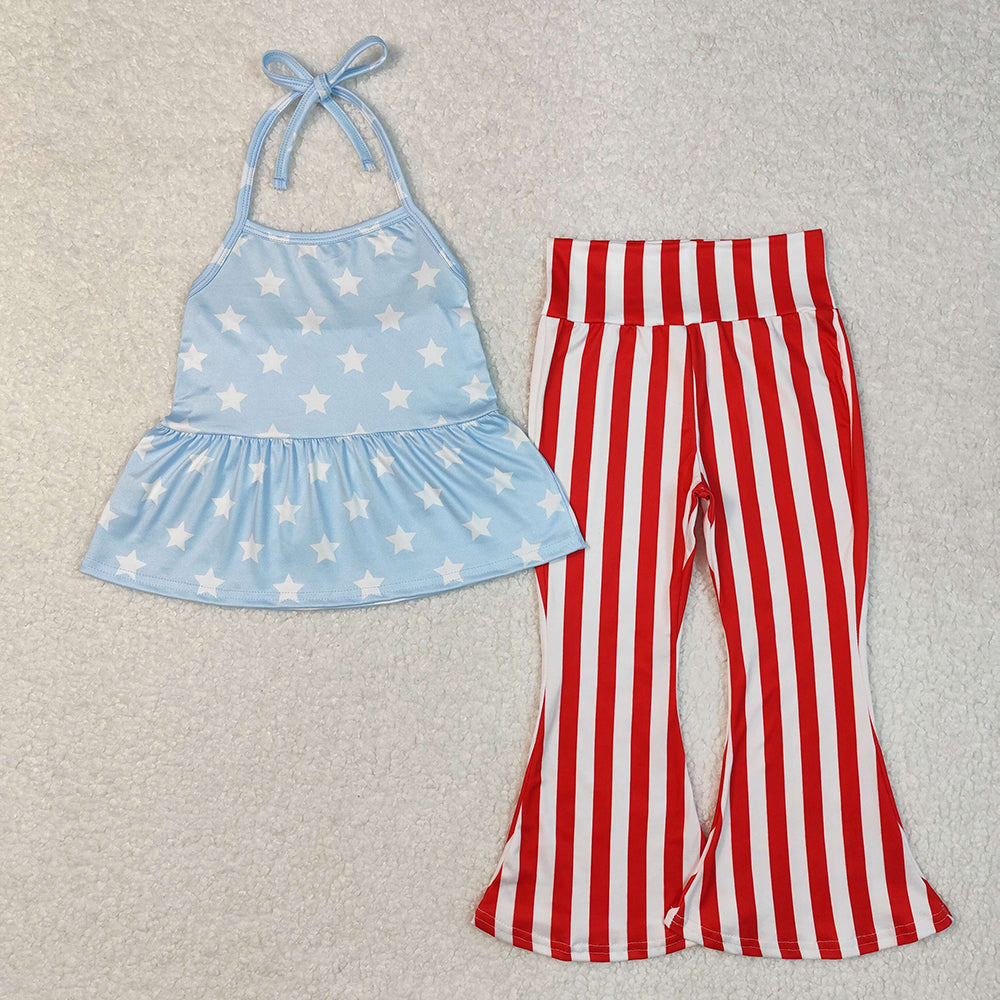 4th of July Stars Halter Top Stripes bell bottom pants set GSPO1974