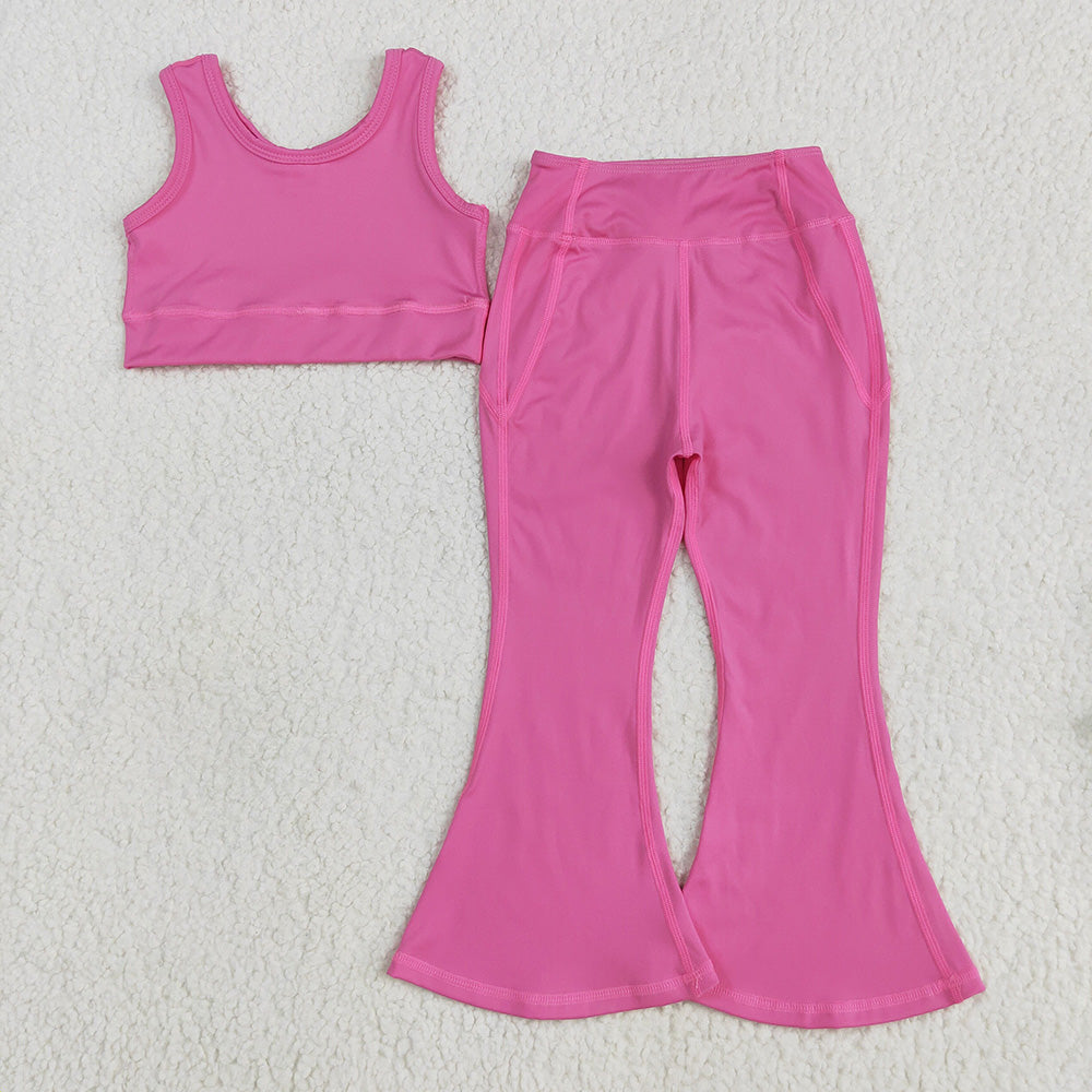 GSPO2002 Hotpink Vest Top Yoga Bell Pants Boutique Outfits Sets