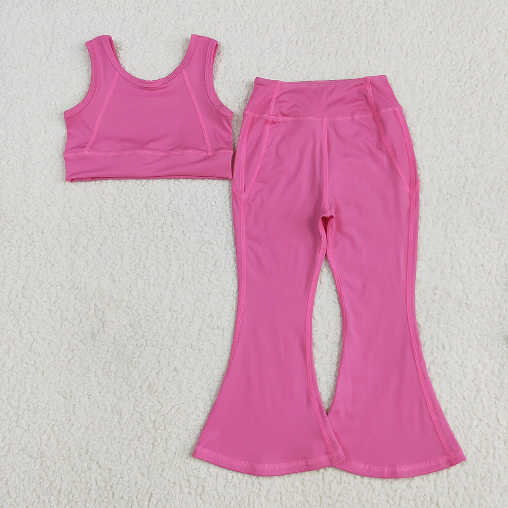 GSPO2002 Hotpink Vest Top Yoga Bell Pants Boutique Outfits Sets