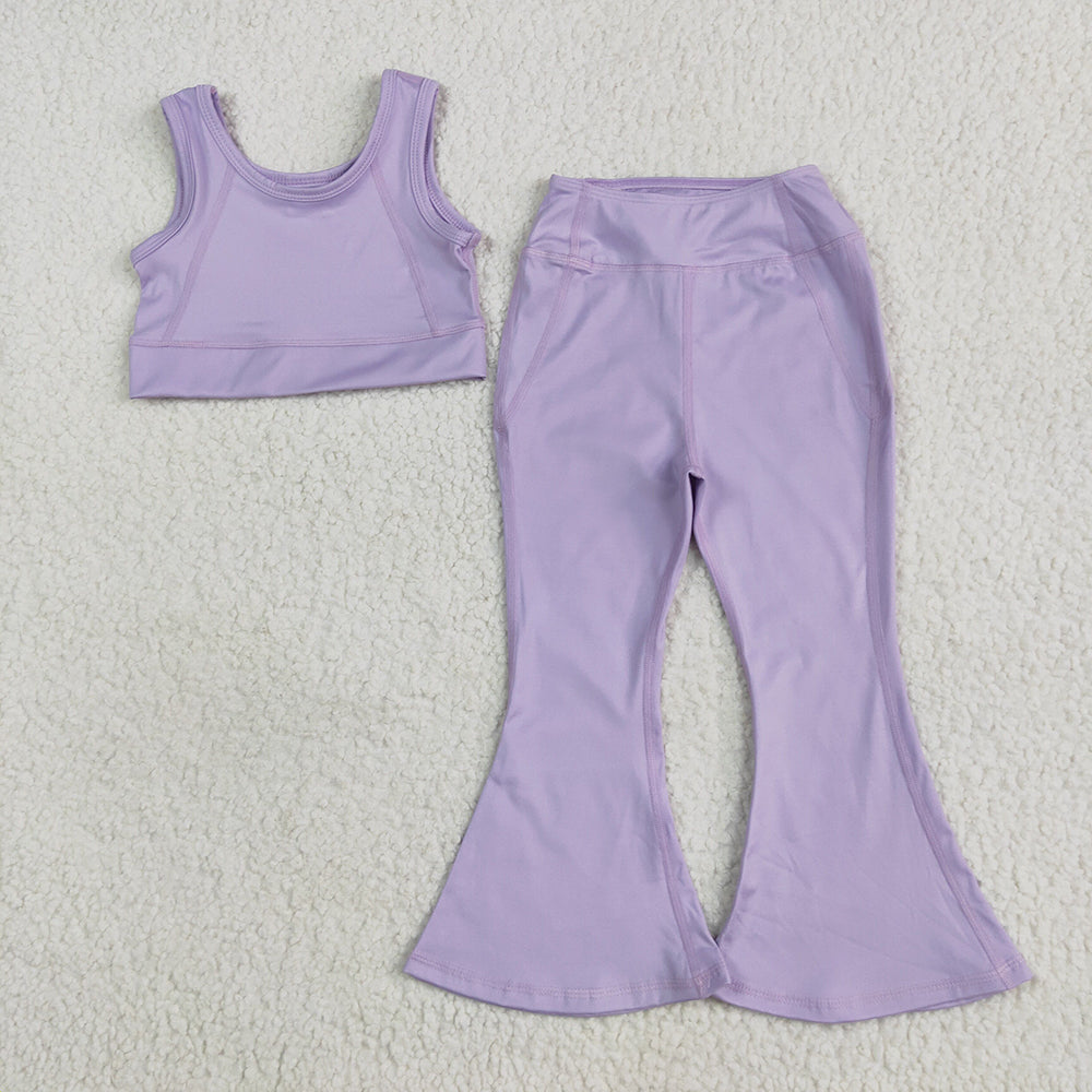 GSPO2006 Lavender Vest Top Yoga Bell Pants Boutique Outfits Sets