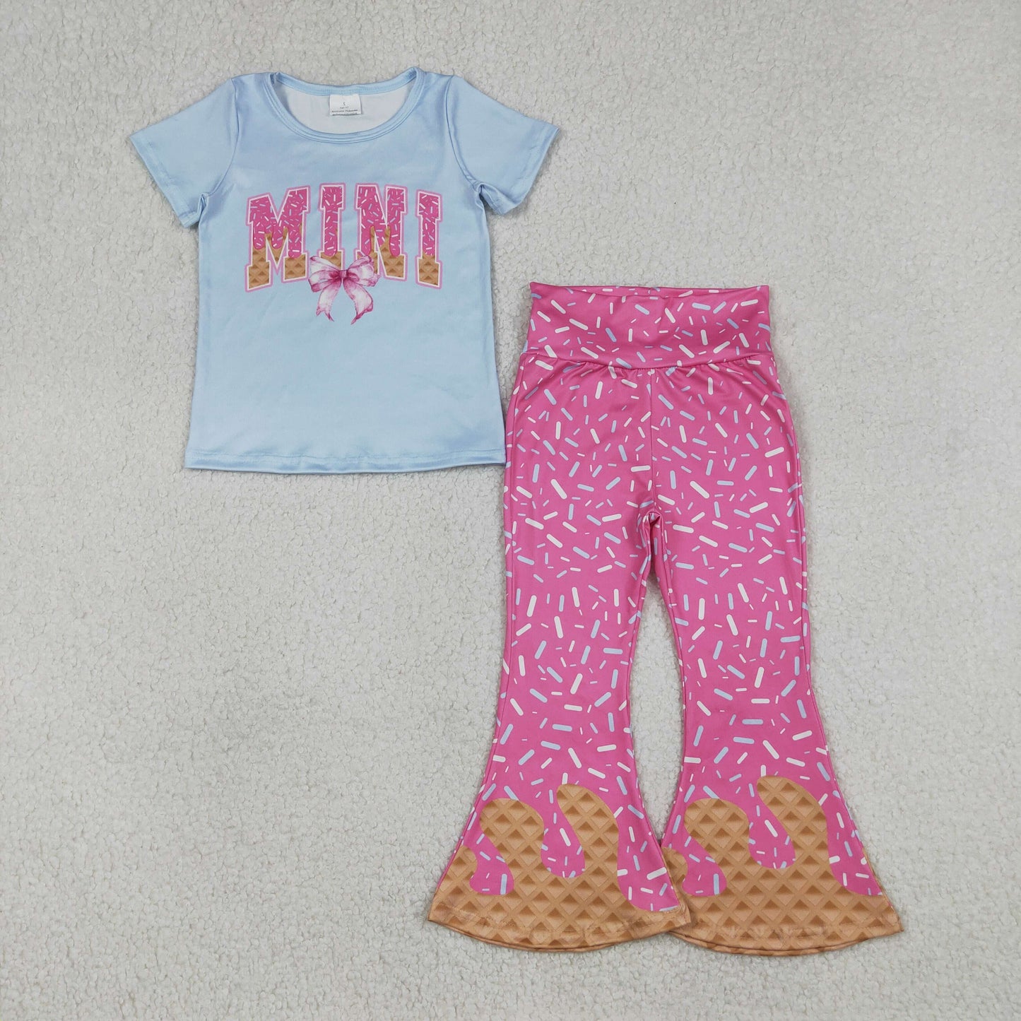 GSPO2107 Baby Girls Sprinkles Drip MINI Bows Top Bell Bottom Pants Clothes Set