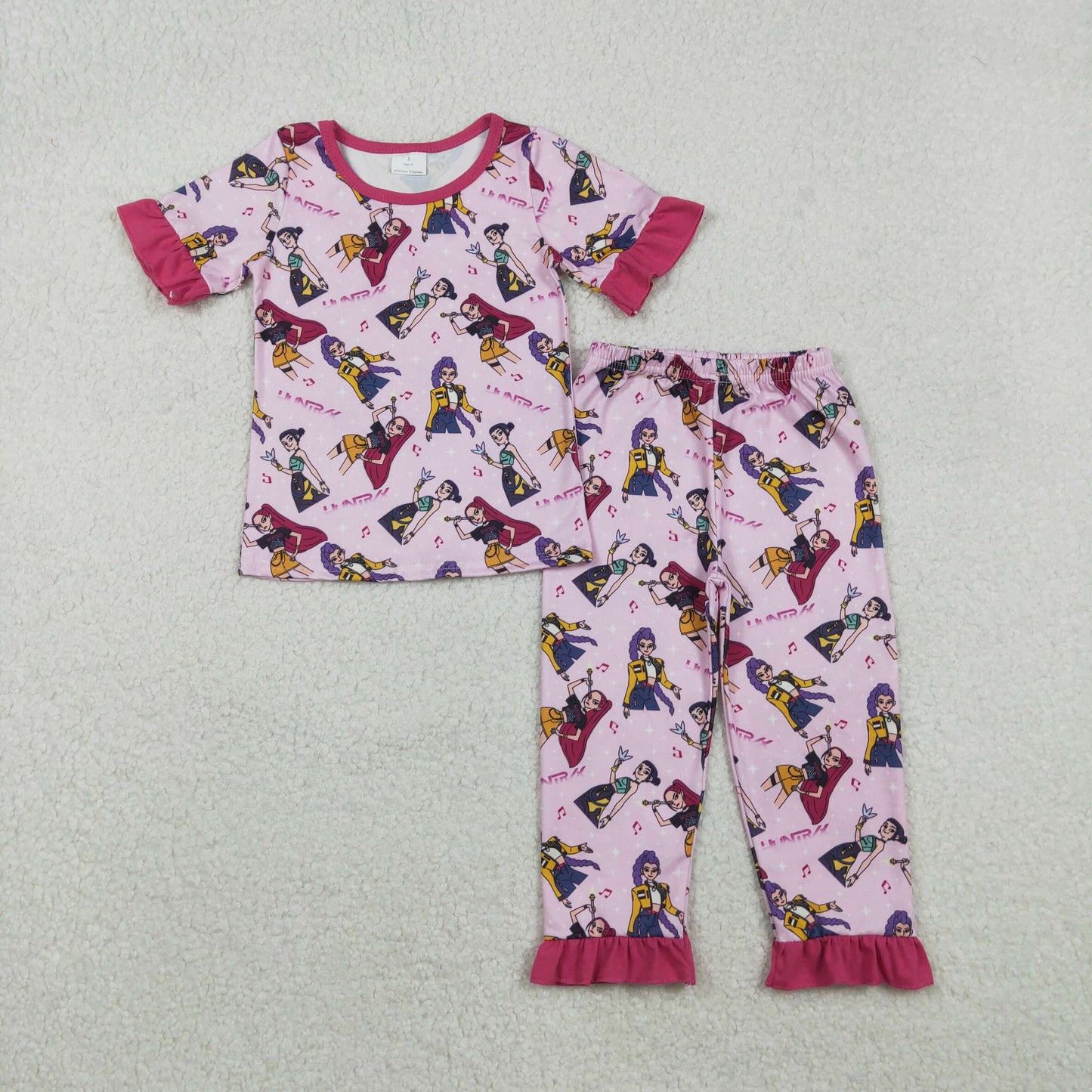 GSPO2121 Baby Girls Pink Demon Hunter Top Ruffle Pants Pajamas Sets
