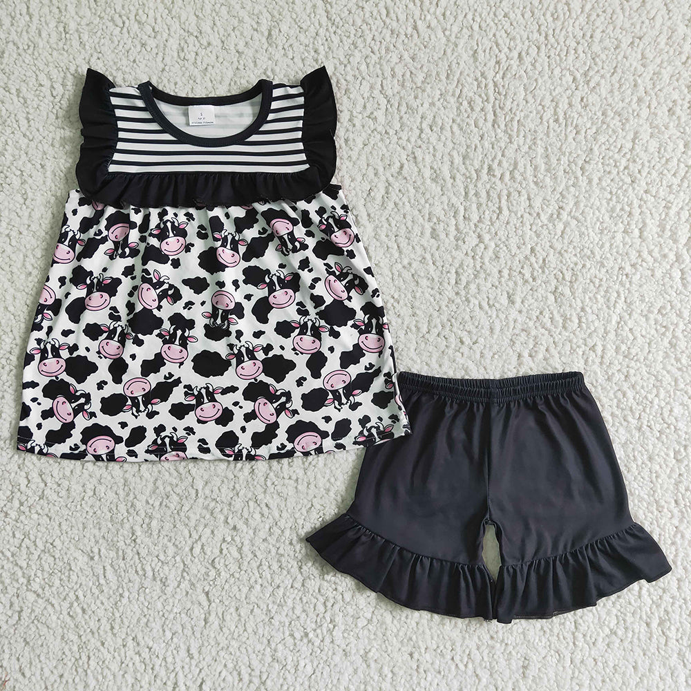 Western Cowgirls Cows tops Ruffle shorts Outfit GSSO0045
