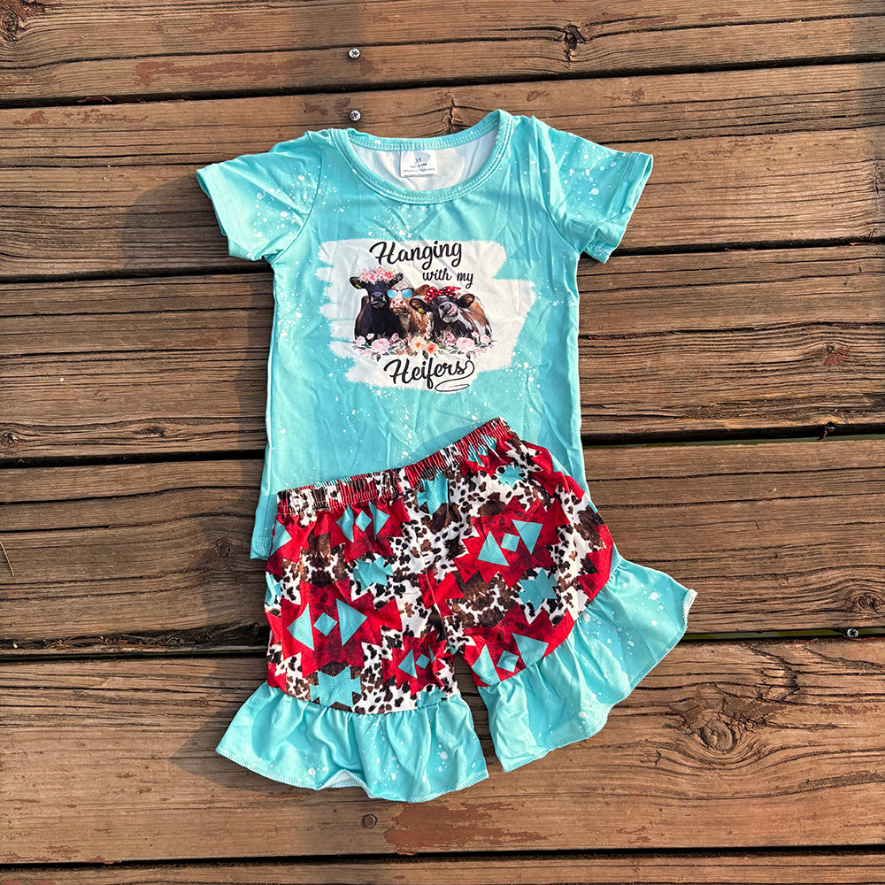 Sibling Baby girls cowgirls summer shirts shorts western outfits sets