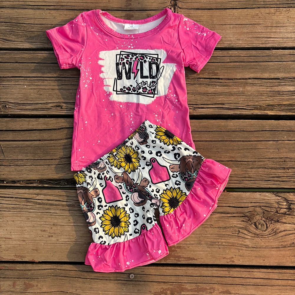 Sibling Baby girls cowgirls summer shirts shorts western outfits sets