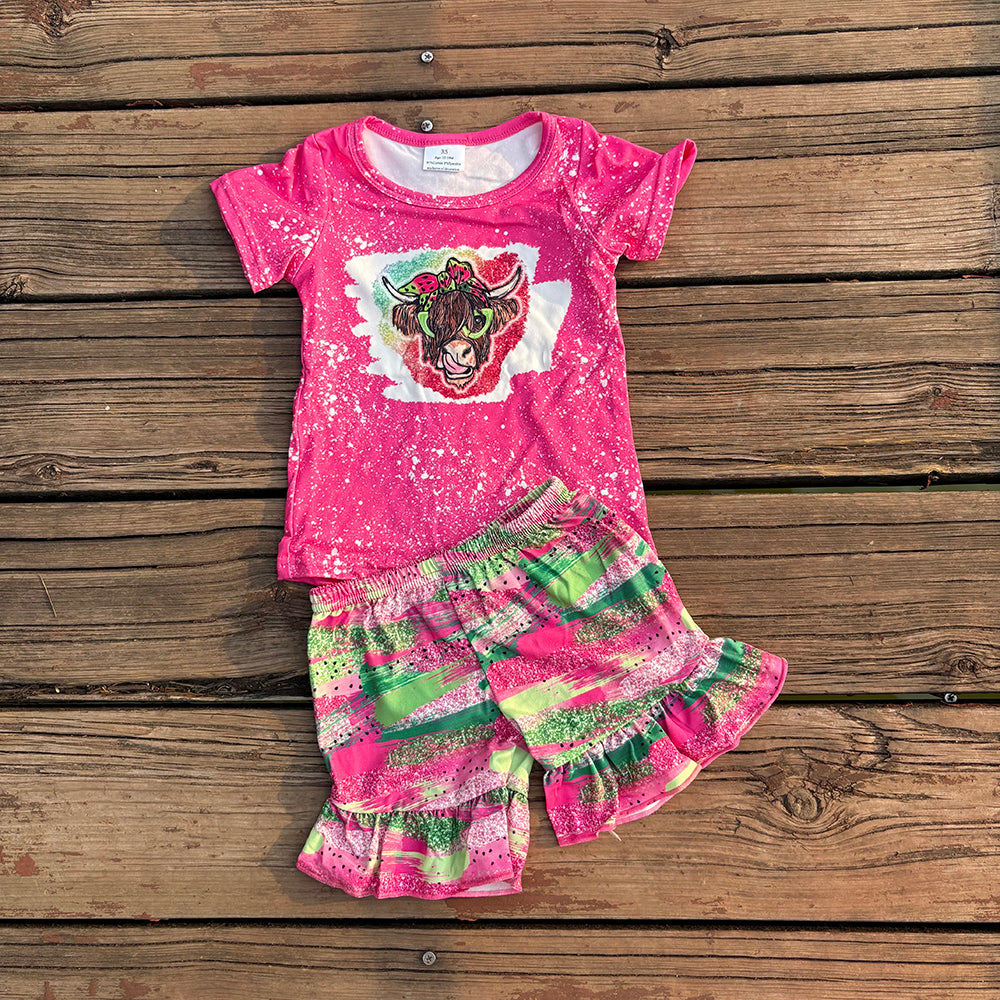 Sibling Baby girls cowgirls summer shirts shorts western outfits sets