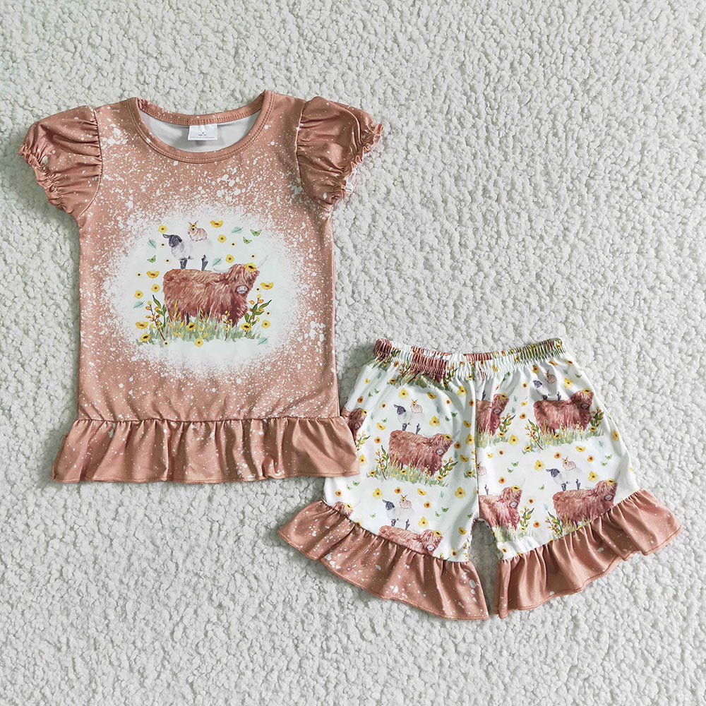 highland cow t-shirts Shorts Sets GSSO0083