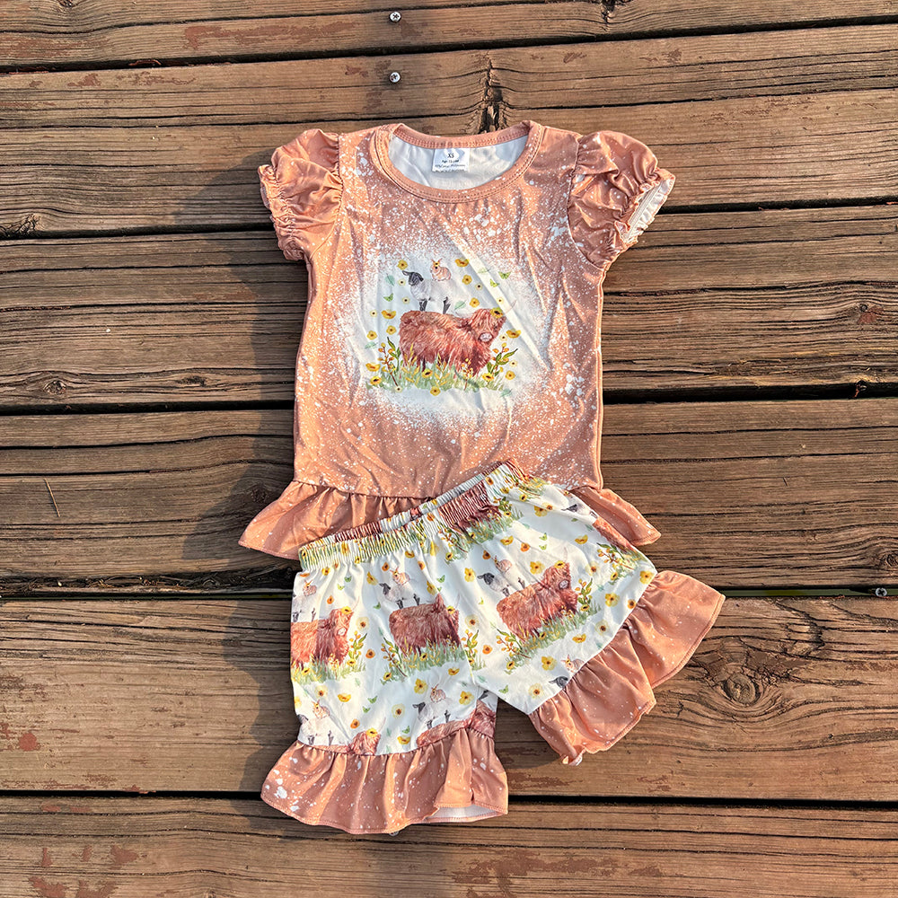 Sibling Baby girls cowgirls summer shirts shorts western outfits sets