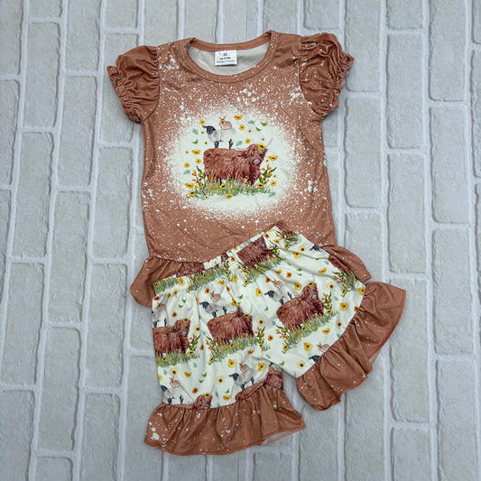 highland cow t-shirts Shorts Sets GSSO0083
