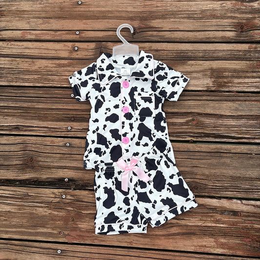 cow print short sleeve top shorts pajamas set