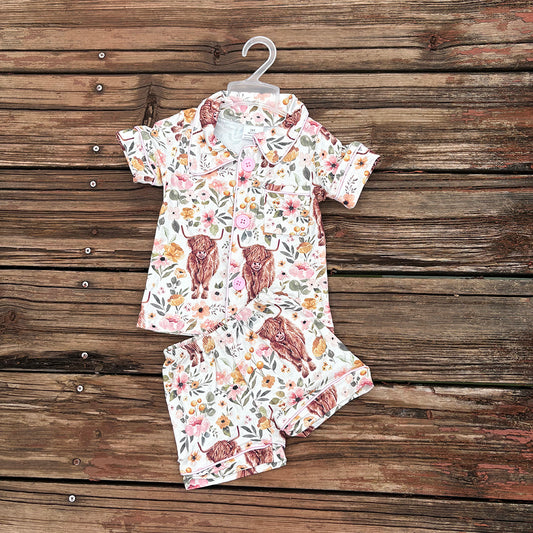 Western Girls Buttons Fashion Wear Cows Pajamas