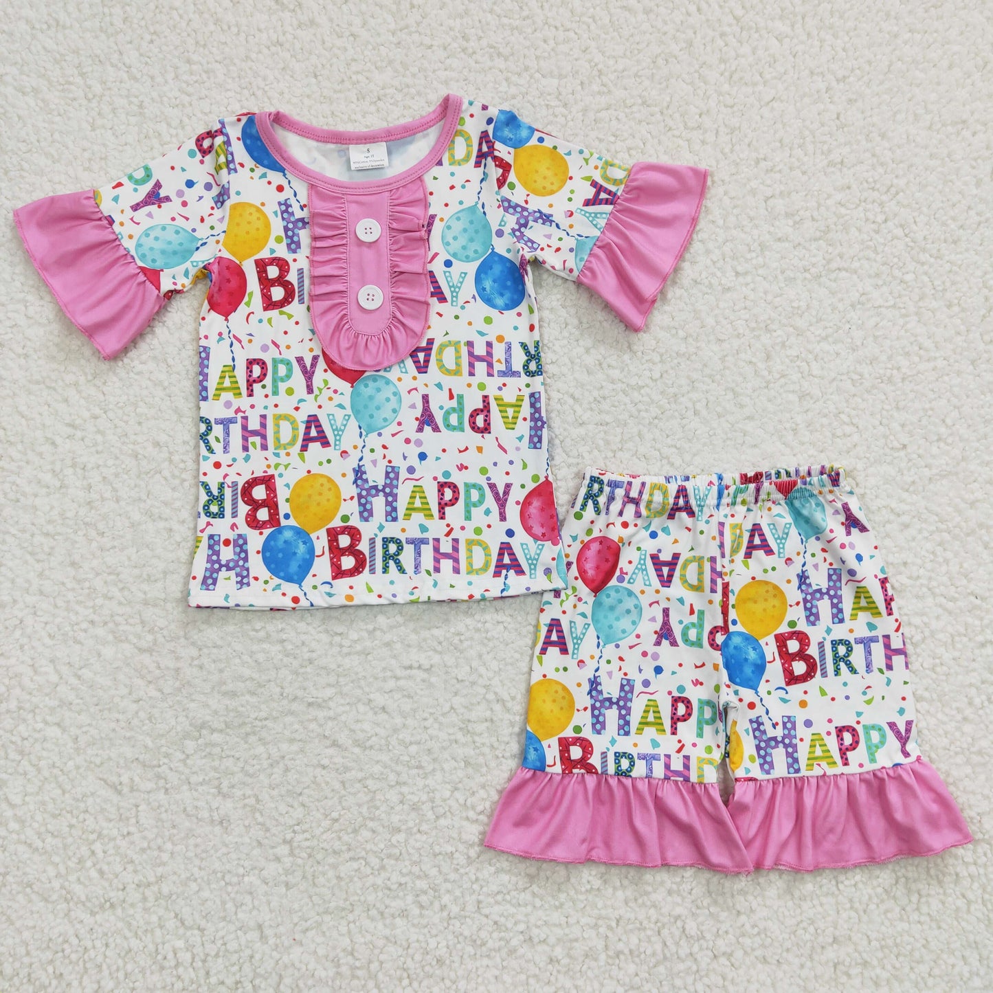 Sibling Baby Kids Short Sleeves Birthday Party Button Top Shorts Summer Pajamas Sets