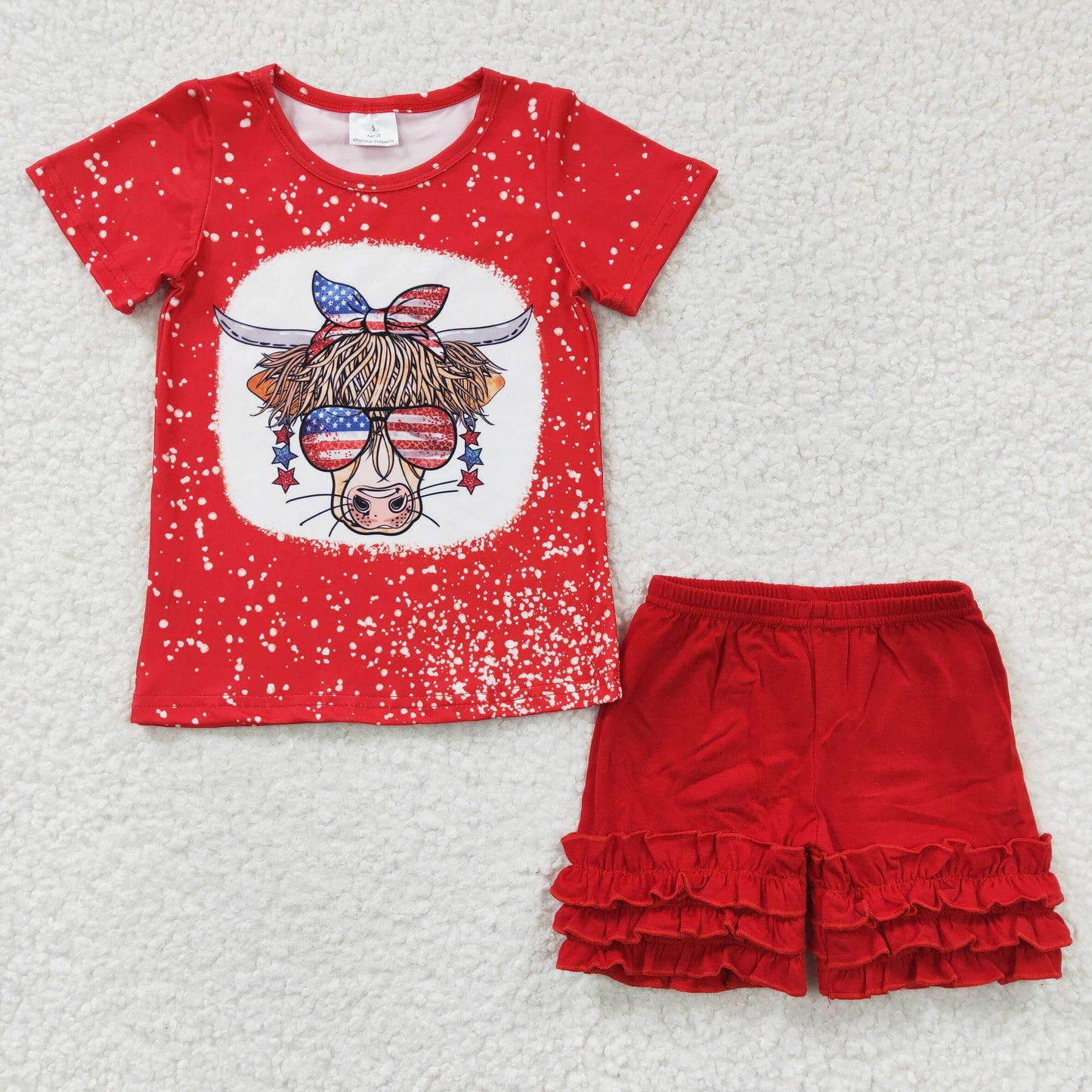 Sibling Baby Girls Western 4th Of July Cow Icing Shorts Clothes Sets