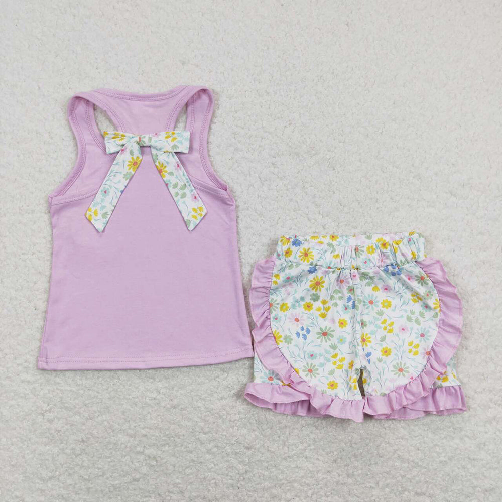 8 Colors Sibling Baby Girls Bow Vest Shirt Ruffle Shorts Outfits