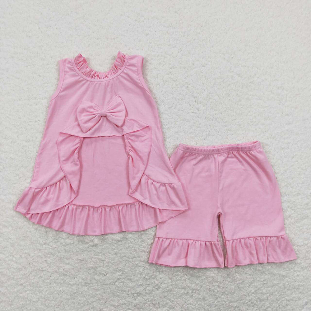 GSSO0518 baby girl clothes girl pink bow summer outfits