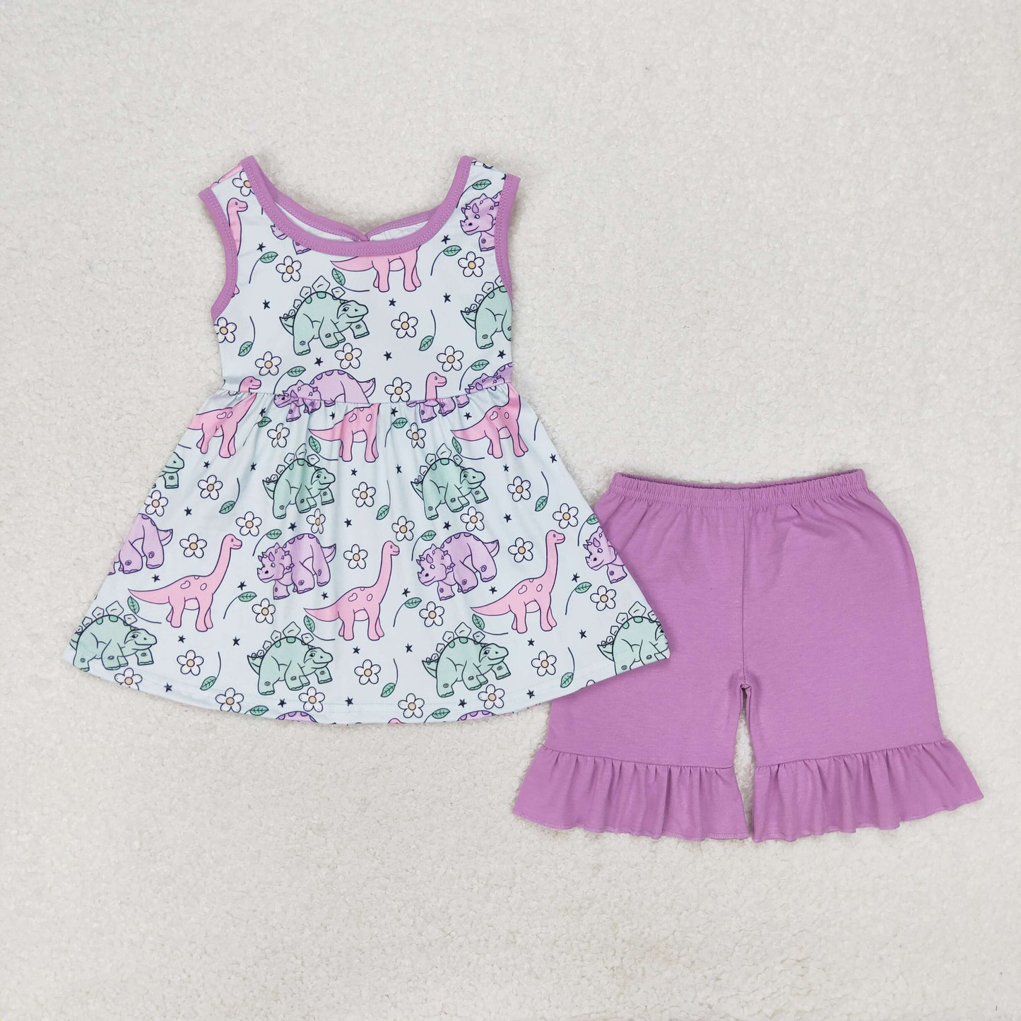 Sibling Baby Girls Sleeveless Dinosaurs Floral Tunic Ruffle Shorts Clothes Sets