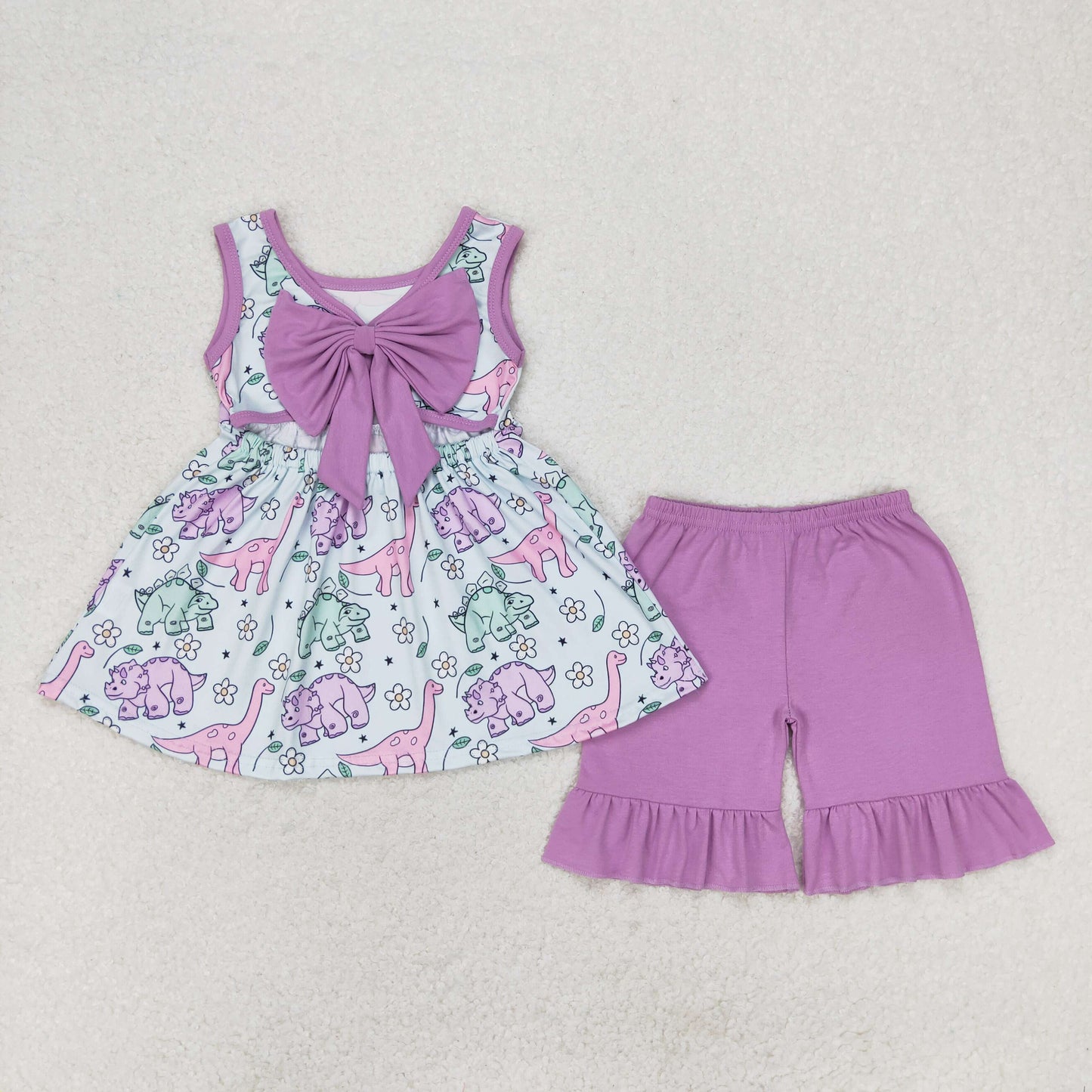 Sibling Baby Girls Sleeveless Dinosaurs Floral Tunic Ruffle Shorts Clothes Sets