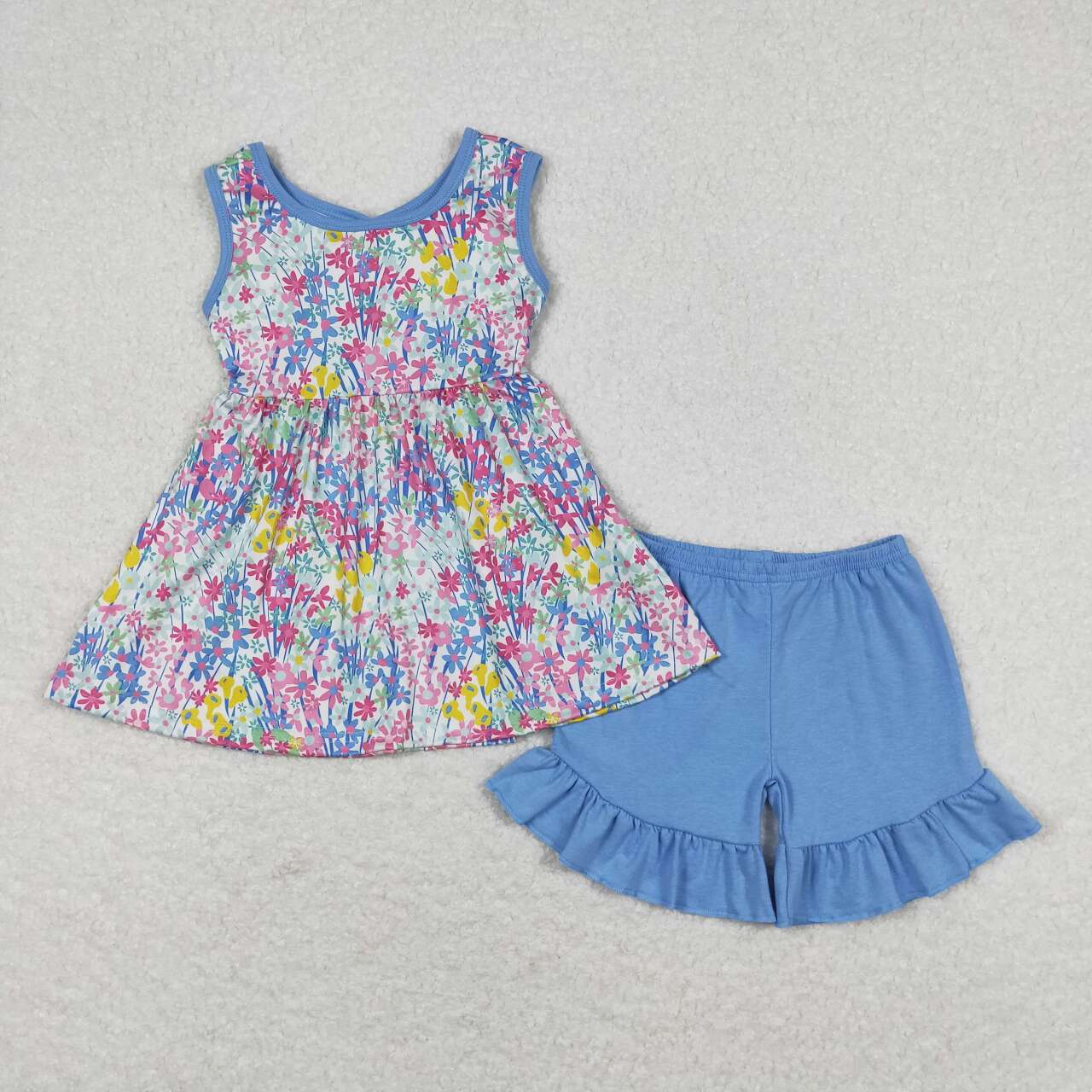 Sibling Baby Girls Sleeveless Dinosaurs Floral Tunic Ruffle Shorts Clothes Sets