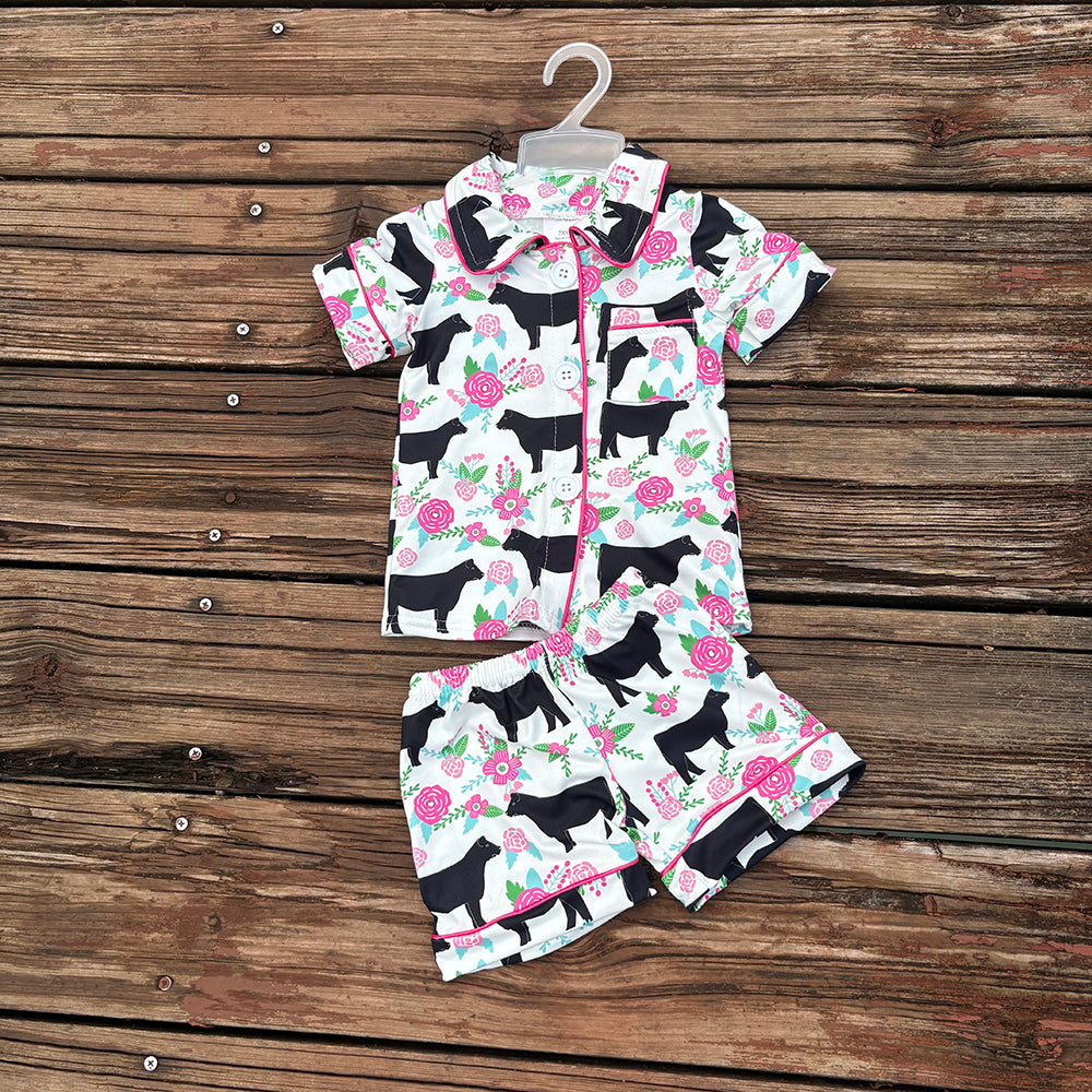 baby girl clothes cow flowers girl summer pajamas outfit