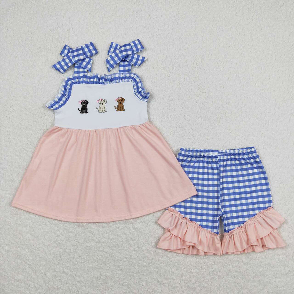 GSSO0630 Embroidery baby girl clothes puppy toddler girl summer outfit