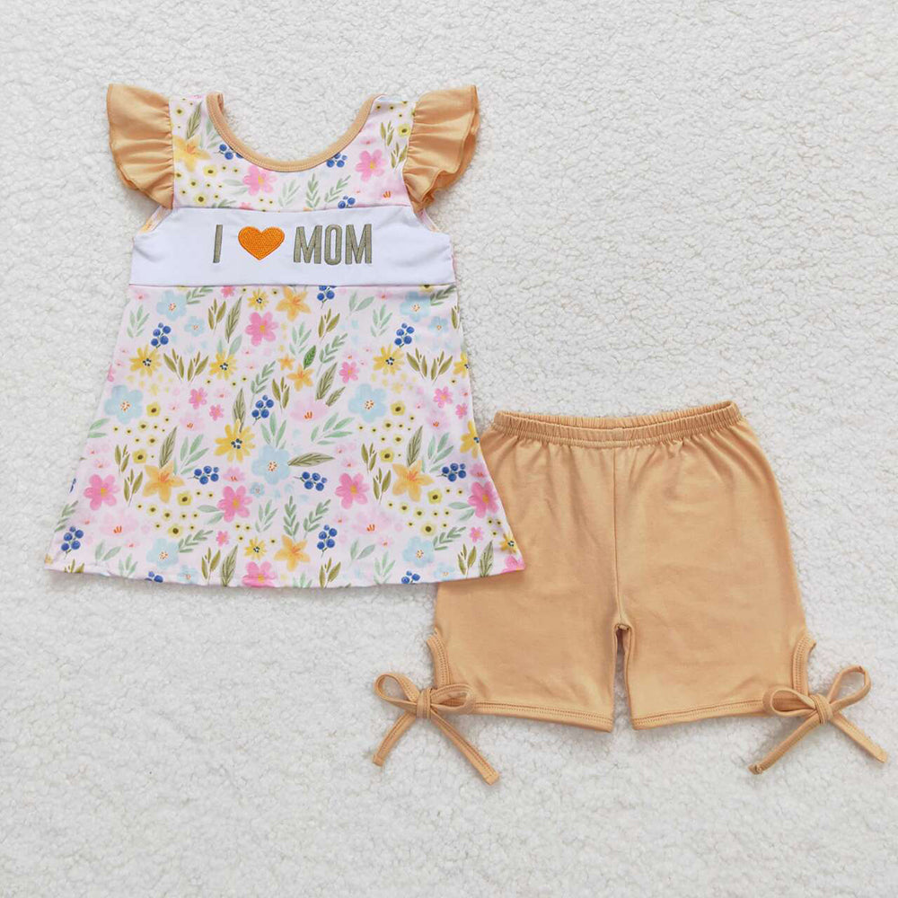 GSSO0696 baby girl clothes I Love mom flowers summer outfits