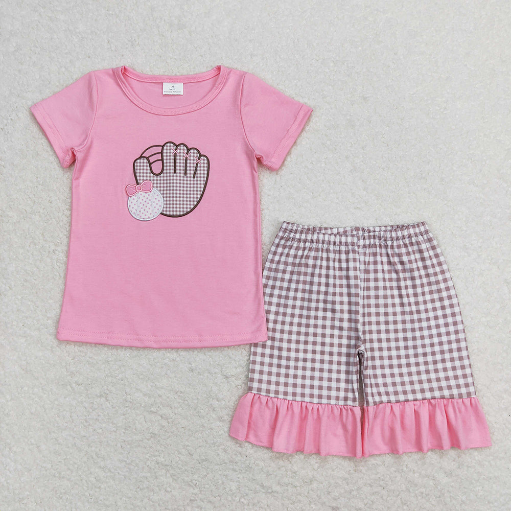 GSSO0828 baby girls pink embroidery baseball summer outfits