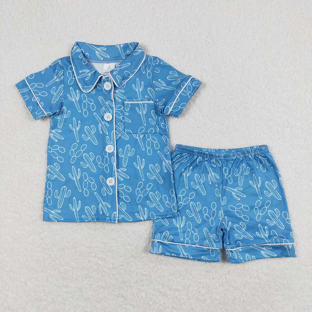 6 Colors Western Girls Boys Button Up Pajamas Sets