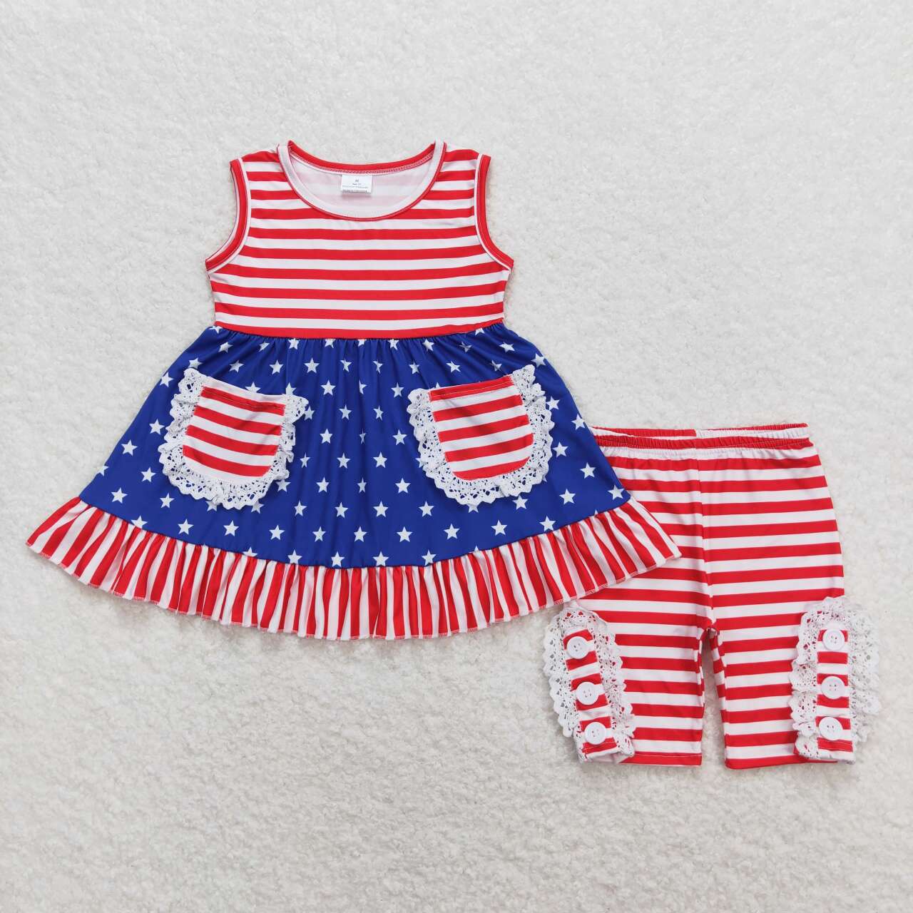Sibling Baby Girls Checkered Floral Tunic Top Ruffle Middle Length Shorts Clothes Setsv